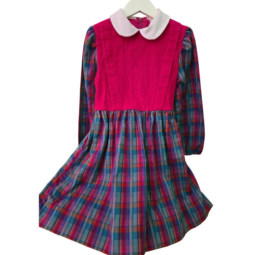 Love Girls 6X Vintage Plaid Corduroy Dress Pink‎ Green Party Holiday